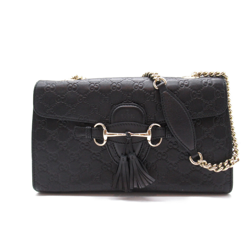 Gucci Guccisima Chain Leather Shoulder Bag Black